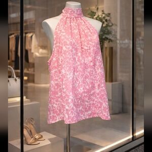 NWT 1 State Pink and White Polyester Sleeveless Tunic with Tie In Back XL